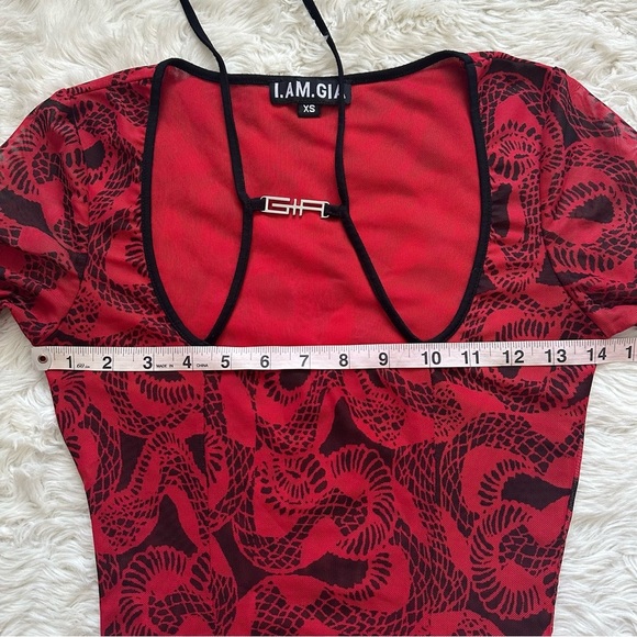 I.AM.GIA Crop Top Medusa Top Mesh Long Sleeve Snakeprint Red Black Sz XS - Picture 10 of 12